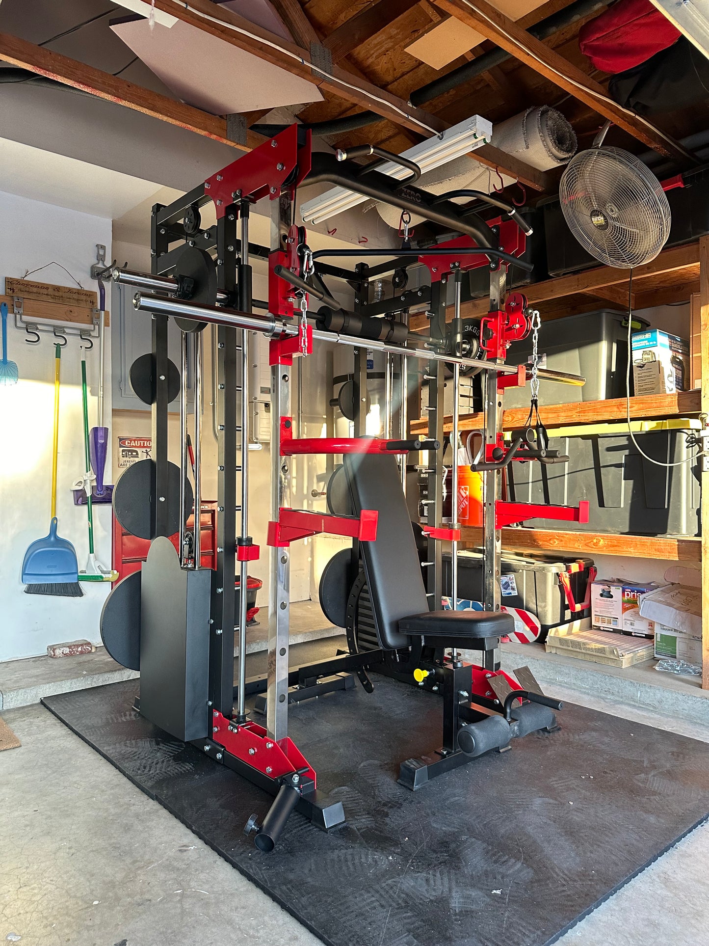 Smith Machine 200 | Adjustable Bench | 245lb Cast Iron Olympic Weights | 7ft Olympic Bar