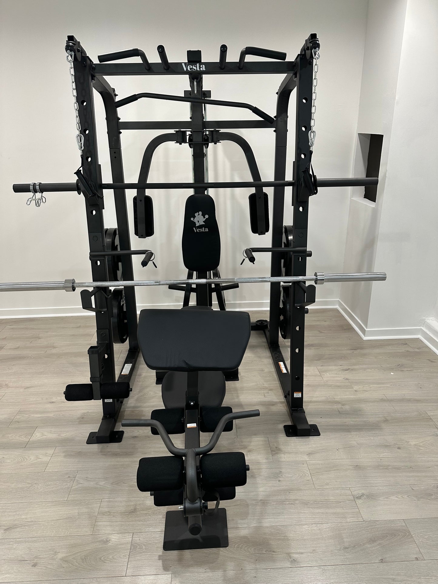 Smith Machine 1001 w/Bench Attachment | 230lb Bumpers Olympic Weights | 7ft Olympic Bar