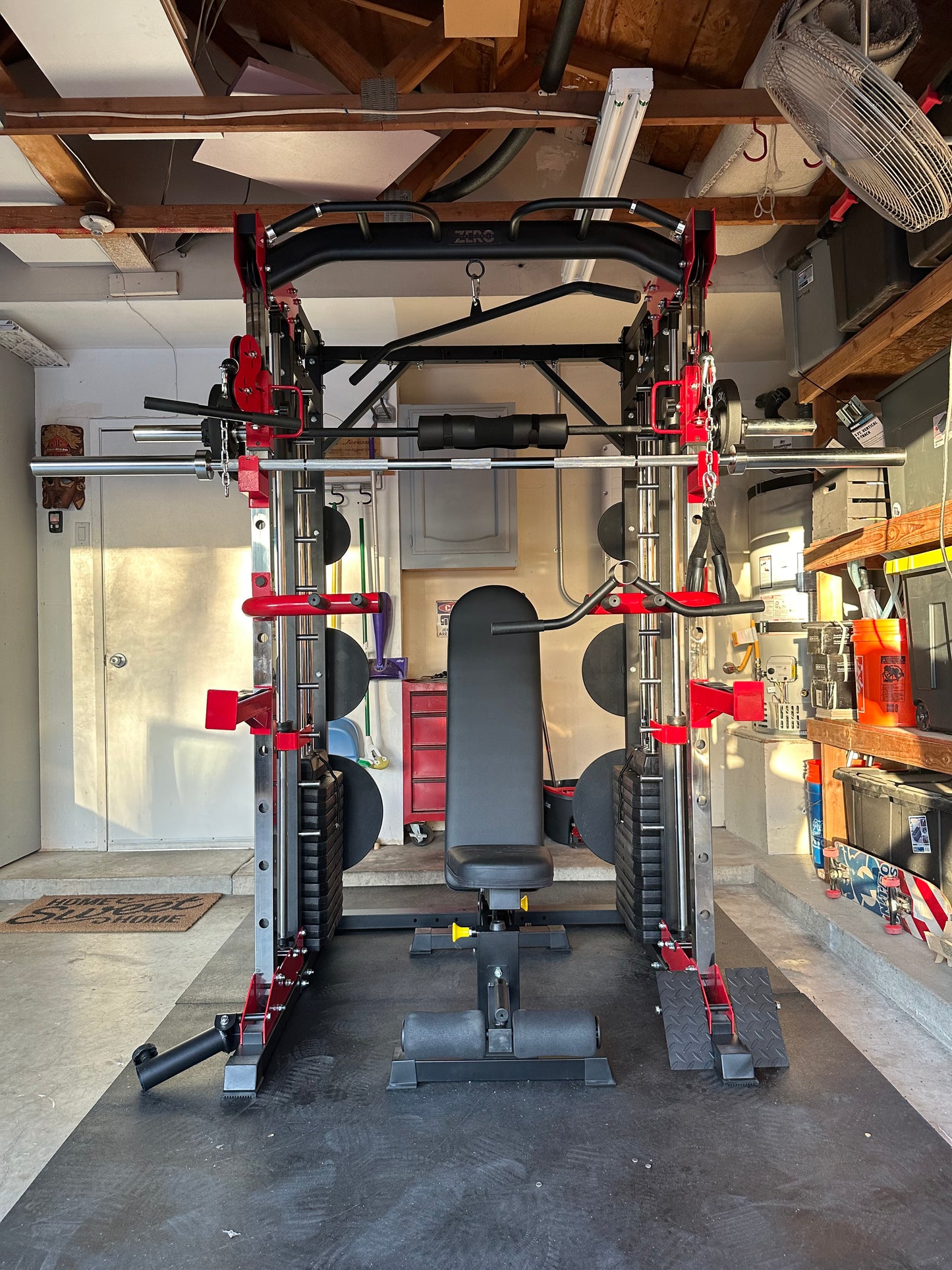 Smith Machine 200 | Adjustable Bench | 245lb Cast Iron Olympic Weights | 7ft Olympic Bar