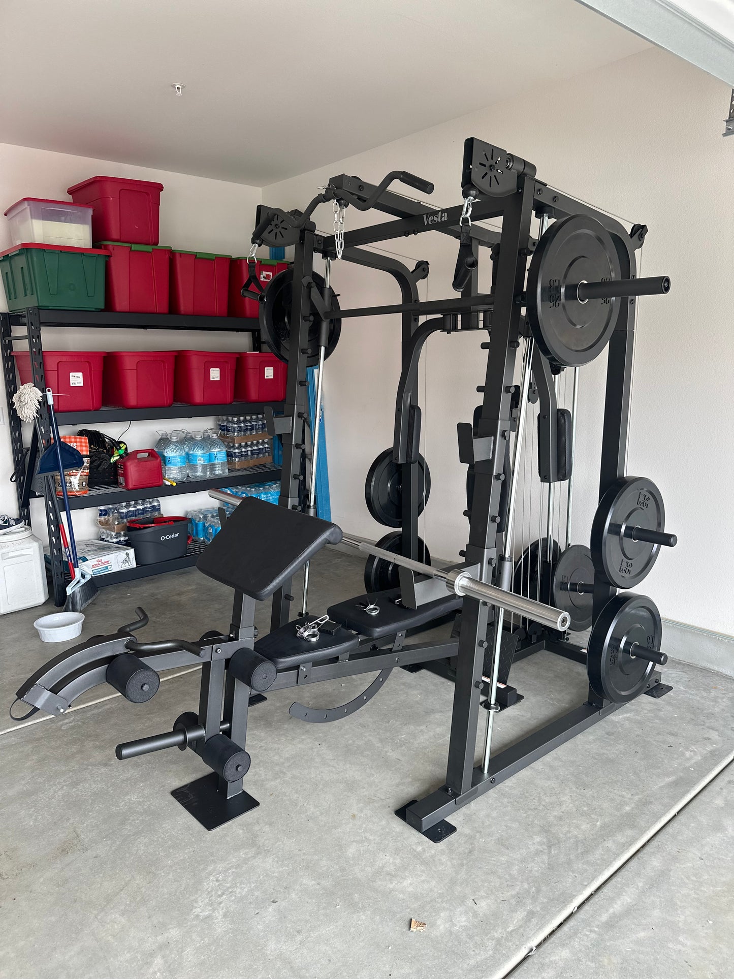 Smith Machine 2001 w/Bench Attachment | 230lb Bumpers Weights | 7ft Olympic Bar