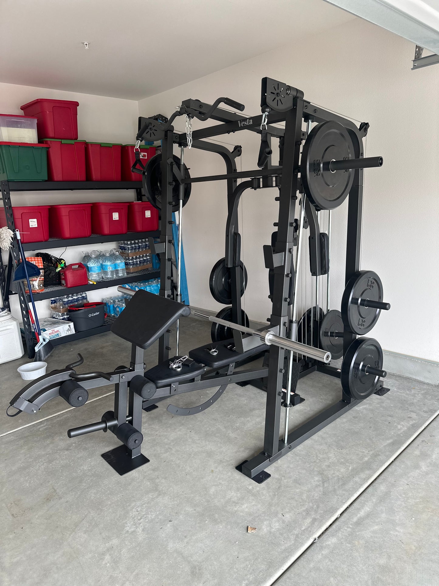 Smith Machine 2001 w/Bench Attachment | 230lb Bumpers Weights | 7ft Olympic Bar