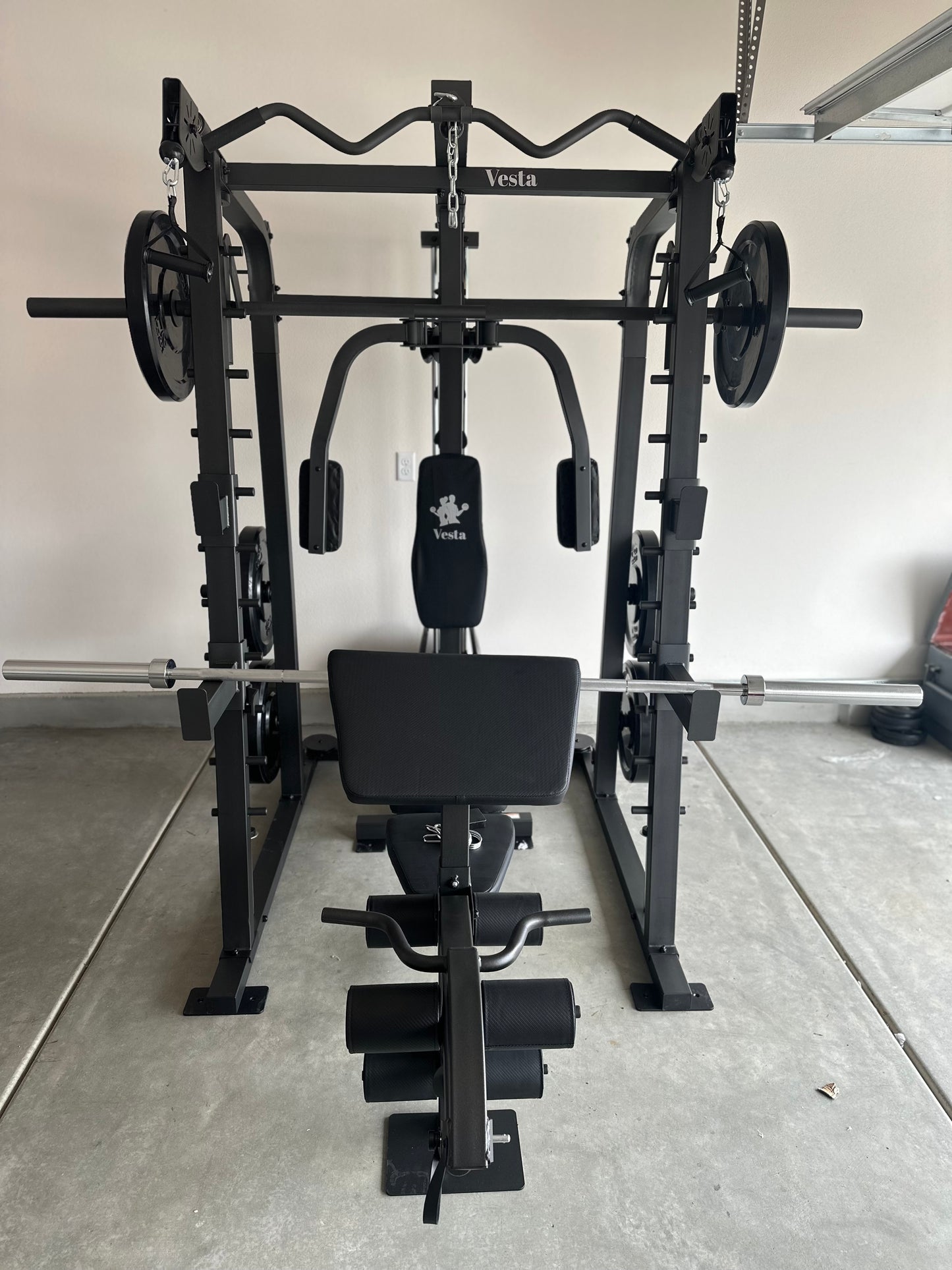 Smith Machine 2001 w/Bench Attachment | 230lb Bumpers Weights | 7ft Olympic Bar