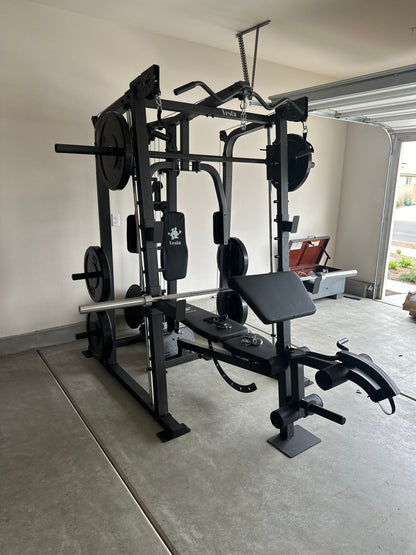 Smith Machine 2001 w/Bench Attachment | 230lb Bumpers Weights | 7ft Olympic Bar